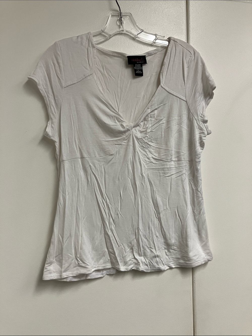 Notations White Twist-Front V-Neck Short Sleeve Tee